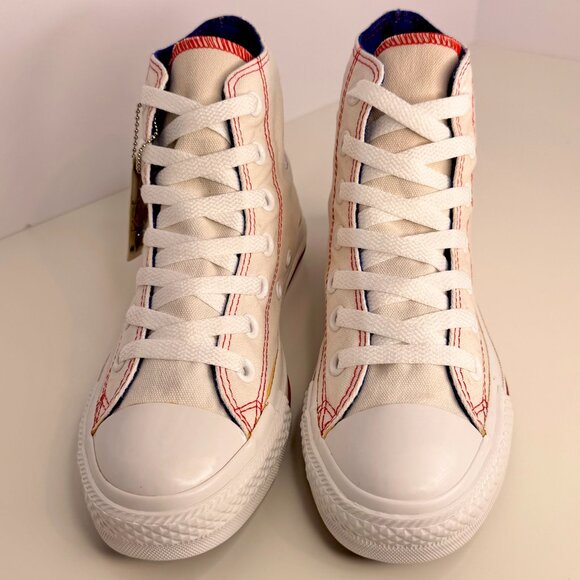 Pre-2003 New Converse Chuck Taylor All-Stars SZ M4/W6 White/Red Trim/ Blue Inner - Picture 2 of 11